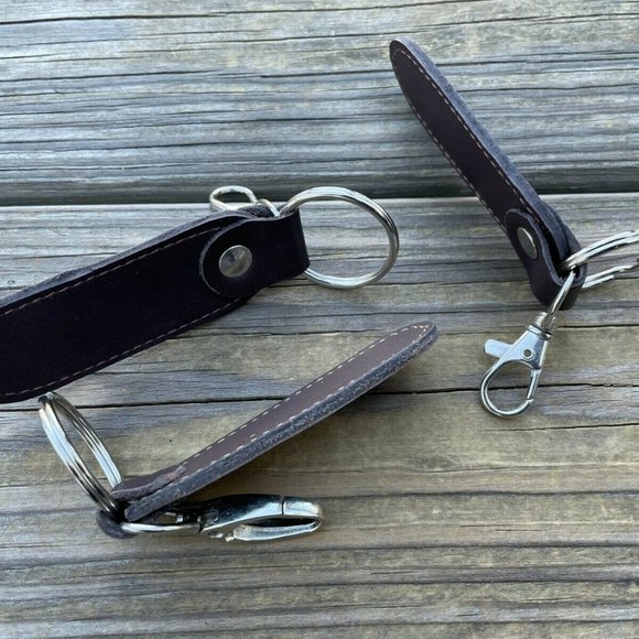 Leather Key chain Brown Genuine Leather Keys Holder Handmade Key Rings Set of 3 - Picture 7 of 9